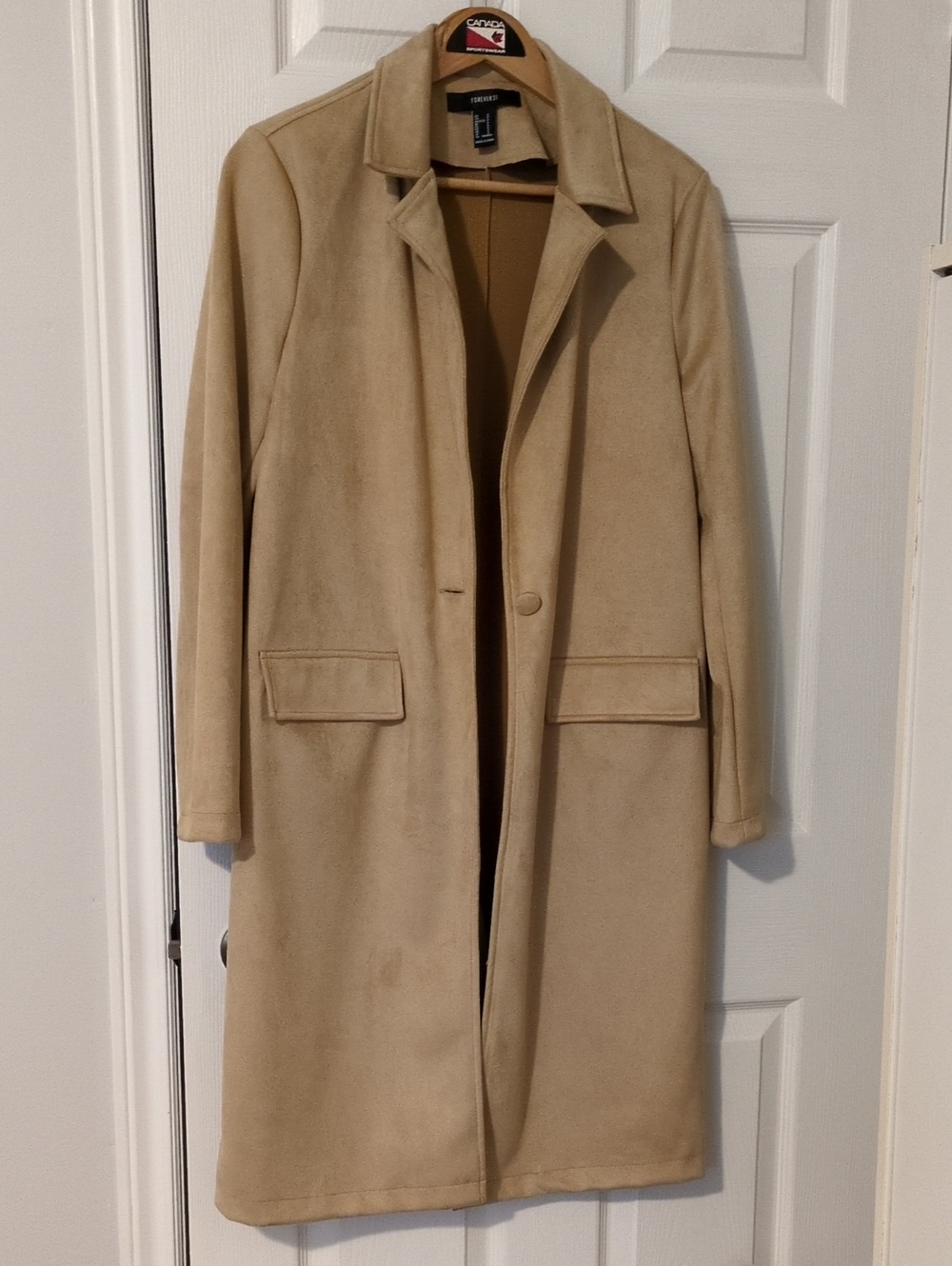 Forever 21 Beige Long Single-Breasted Suede Trench Coat